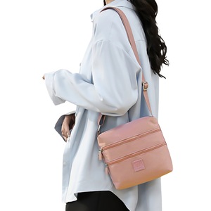 Three-Pocket Splash-Proof Nylon Crossbody Bag-Pink