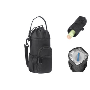 Water Bottle Carrier Bag Adjustable Crossbody Bottle Pouch Holder for Hiking Travelling Camping-Black