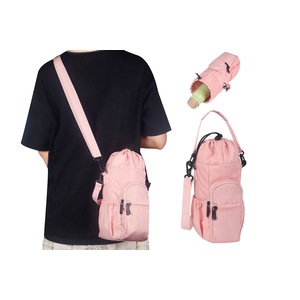 Water Bottle Carrier Bag Adjustable Crossbody Bottle Pouch Holder for Hiking Travelling Camping-Pink