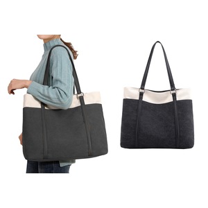 Women Laptop Tote Bag Canvas Handbag Purse Shoulder Bag 15.6 Inch Handbag Purse-Black
