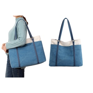 Women Laptop Tote Bag Canvas Handbag Purse Shoulder Bag 15.6 Inch Handbag Purse-Blue