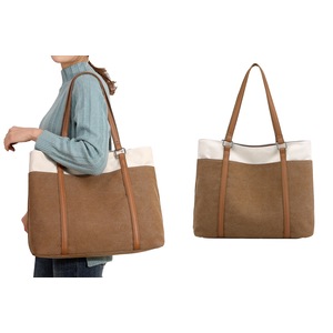 Women Laptop Tote Bag Canvas Handbag Purse Shoulder Bag 15.6 Inch Handbag Purse-Brown