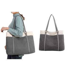 Women Laptop Tote Bag Canvas Handbag Purse Shoulder Bag 15.6 Inch Handbag Purse-Grey
