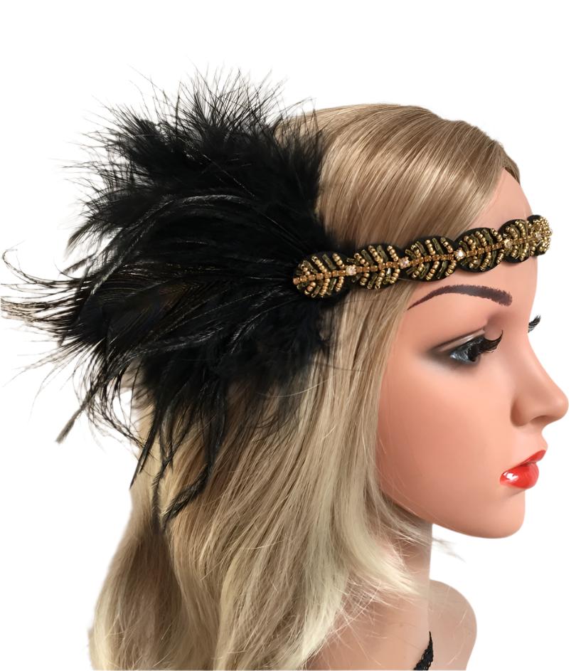 thumbnail image 2 of 1920s Blue Feather Headband – Great Gatsby Flapper Bridal Headpiece With Oval Shape 2 of 4