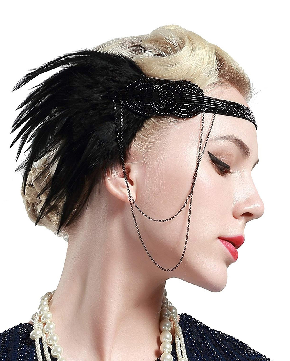 1920s Headband Feather 20s 20's Bridal Great Gatsby Flapper Headpiece Gangster - Foto 8