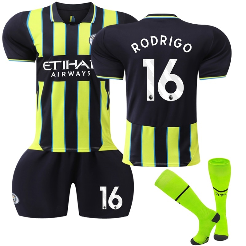 Buy 2024/25 Manchester City Away Jersey Set Fluorescent Green Stripes