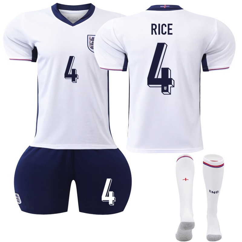 Buy 2024 European Cup England Home Football Jersey Set No.4 RICE White