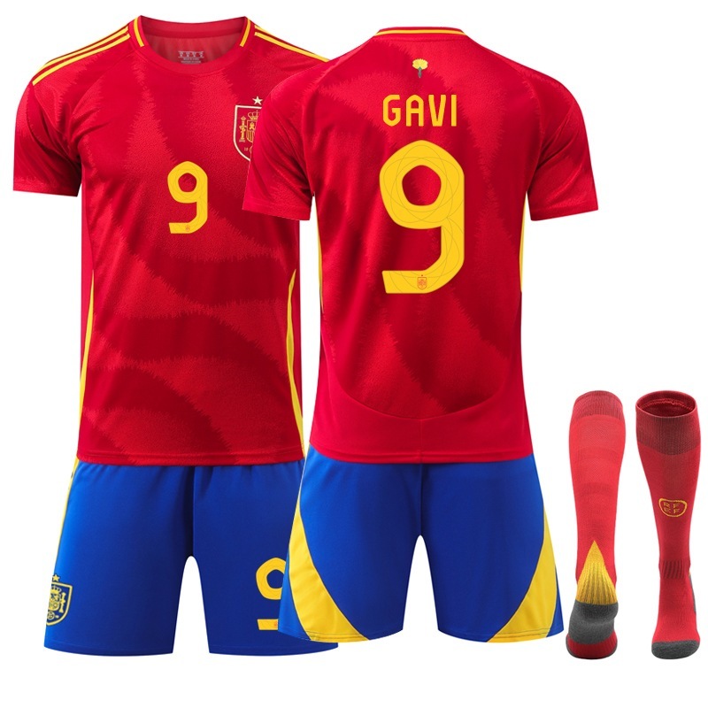 Buy 2024 Spain Home Football Jersey No.9 GAVI Kids Adults ShortSleeved