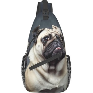 AU830 Funny Pug Dog Crossbody Sling Backpack Sling Bag Chest Bag Shoulder Bag Casual Day Pack For Unisex