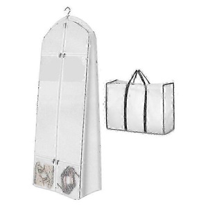 Portable 70in Wedding Dress Garment Bag With Bride Tote Bag 8in Gusseted Dress Bags For Gowns Long