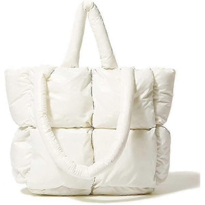 Quilted Tote Bag for Women, Padded Shoulder Organizer Handbag with Zipper Pockets