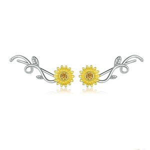 Sunflower Long Stud Earrings for Women Silver plating Daisy Flower Jewelry