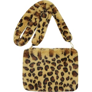 Women Girls Plush Leopard Print Crossbody Messenger Bag Fashion Faux Fur Clutch Shoulder Bag