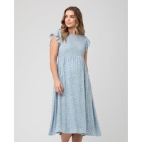Ava Shirred Dress Petrol / White