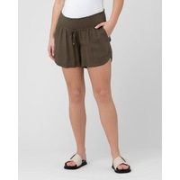 Byron Shirred Linen Short Olive
