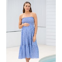 Capri Shirred Dress White / Lapis