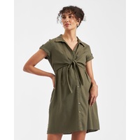 Colette Tie Up Linen Dress Olive