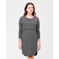 Long Sleeve Nursing Nightie Black / White