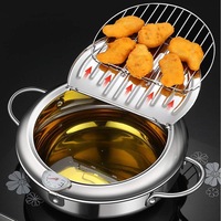 Deep Fryer Pot, 28cm Janpanse Style Tempura Frying Pot with Thermometer, Lid and Oil Drip Drainer Rack, Stainless Steel Non Stick Mini Deep Fryer for French Fries Chicken Wings