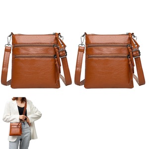 2pcs Mobile Phone Bag Multi Zipper Pocket Cross Body Bag with Detachable Strap-Brown