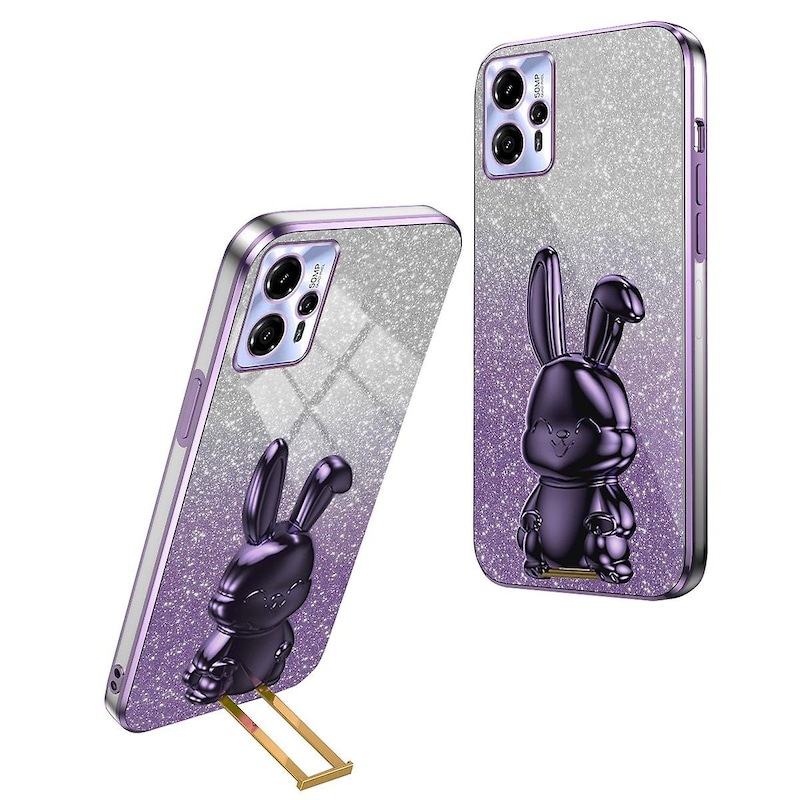 Cute Caja Del Teléfono De Conejo Case Para Motorola Moto G51 5G Glitter Gems Plush Fluffy Rabbit Ears Lovely Bunny Funda Conejo Esponjosa Casepara Soft Fashion Warm Fur Prueba Golpes Carcasa,Rosado