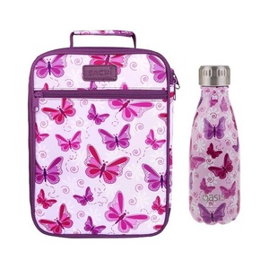 Insulated Lunch Tote Bag with OASIS Drink Bottle 350ml Carry School Butterflies