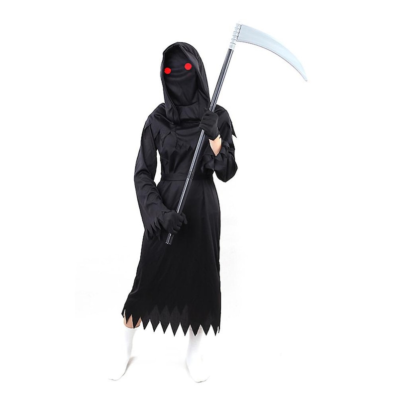 Buy Kids Halloween Horror Reaper Cosplay Costume With Red Eyes Scythe ...