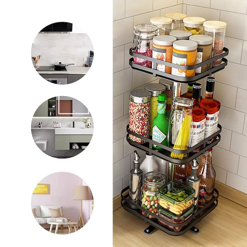 Buy Kitchen Rotating Storage Spice Rack Organiser Round Bathroom Pantry ...