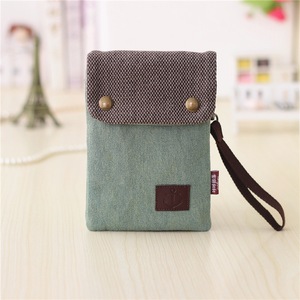 Mini Canvas Leather Cell Phone Pouch, Shoulder Bag with Wrist Strap