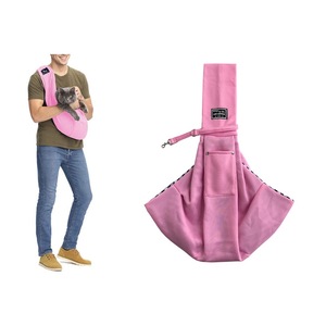 Reversible Pet Sling Carrier Dog Cat Puppy Travel Bag with Phone Holder Pocket Puppy Carrier Sling Purse-Pink