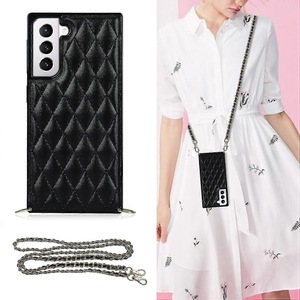 Rhombus Leather Shoulder Bag Phone Case Compatible Samsung Note9 ,samsung Metal Chain Soft Edge Phone Case For Girl And Woman