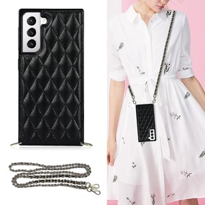 Rhombus Leather Shoulder Bag Phone Case Compatible Samsung S22 Plus ,samsung Metal Chain Soft Edge Phone Case For Girl And Woman