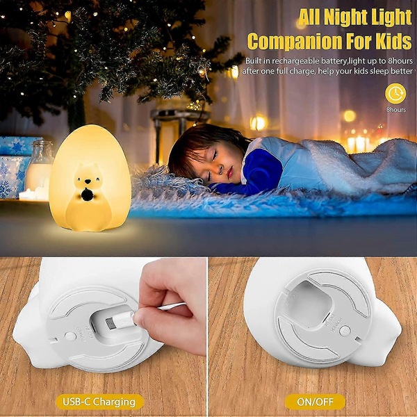 Lumipets Cute Animal Silicone Baby Night Light With Touch