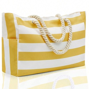 Striped Canvas Beach Bag, Large Capacity Shopping Bag, Fashion Travel Tote Bag, Great for Beach, Travel, and Camping