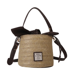 Women's Straw Bucket Bags Crossbody Bag with Ratchet Drawstring Small Handbag Summer Travel Beach Tote