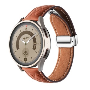 22mm Classic Leather Band Silver Folding Buckle for Samsung Huawei Watch-Brown