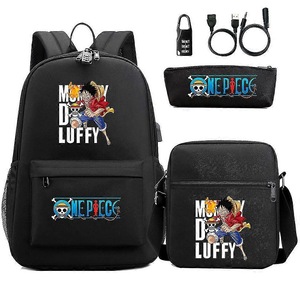 3pcs/set One Piece Anime School Backpack Oxford Usb Satchel With Messenger Bag And Pencil Bag