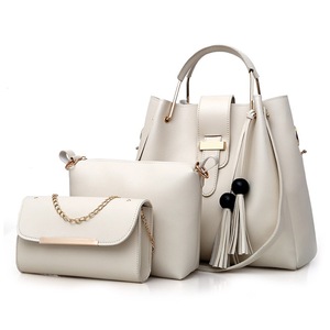 3Pcs Women Fashion Handbags Wallet Tote Bag Shoulder Bag Set-White