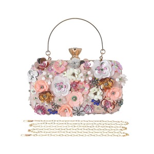 Colorful Floral Clutch Evening Bags for Women Beaded Purse Prom Handbag-Gold