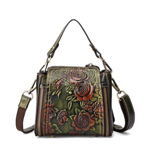 Crossbody Bag for Women Leather Top Handle Vintage Embossing Handbag-Green