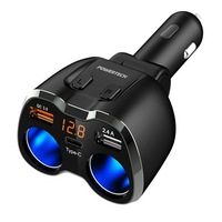 Dual Car Cigarette Lighter Adaptor with 3x USB Charging Ports & Voltmeter