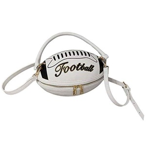 Football Shaped Handbag For Women PU Leather Messenger Bag-White