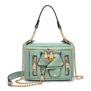 Motorcycle PU Leather Shoulder Handbag Punk Rivet Crossbody Bag-Green