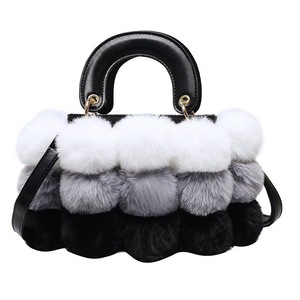 Plush Bucket Handbag Fluffy Crossbody Bag-Grey