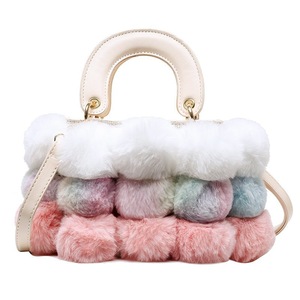 Plush Bucket Handbag Fluffy Crossbody Bag-Pink