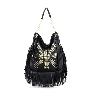 PU Leather Fringe Hobo Bag Large Studded Handbag Crossbody for Women