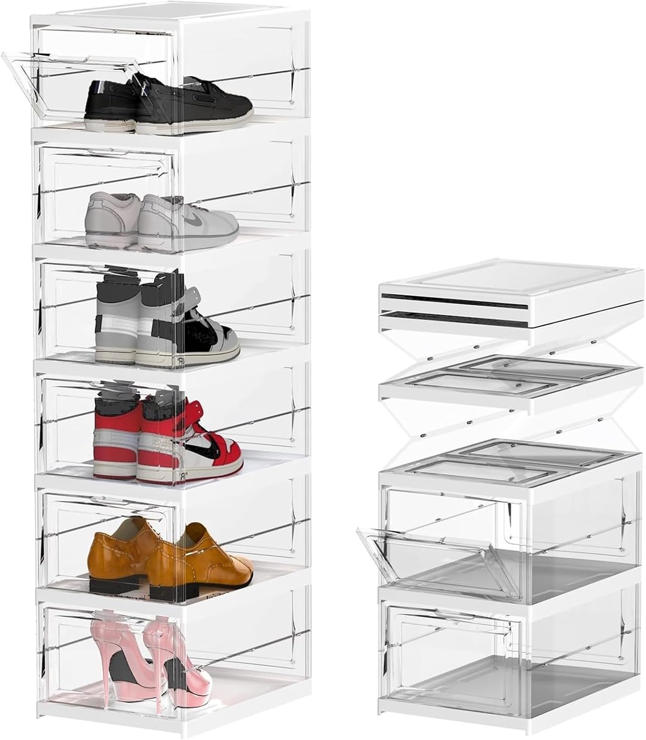 Buy Shoe Box Storage Case Clear Boxes Foldable Stackable Transparent ...