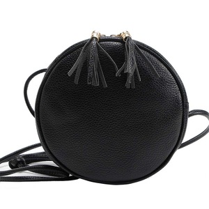 Women Circular PU Leather Crossbody Purse Phone Shoulder Bag-Black