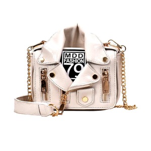 Women Motorcycle Jacket Crossbody Bag Punk Style Lapel Collar Satchel Bag-White