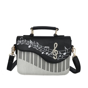 Women Piano Music Notes PU Leather Clutch Crossbody Bag-Black
